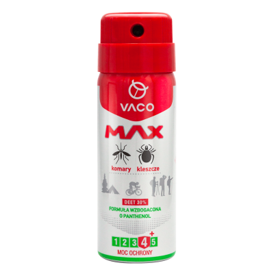 VACO Spray MAX na komary, kleszcze, meszki z PANTHENOLEM i DEET 30% (mini) - 50 ml