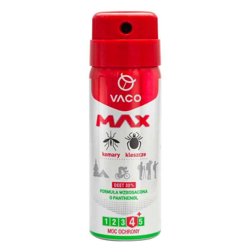 VACO Spray MAX na komary, kleszcze, meszki z PANTHENOLEM i DEET 30% (mini) - 50 ml