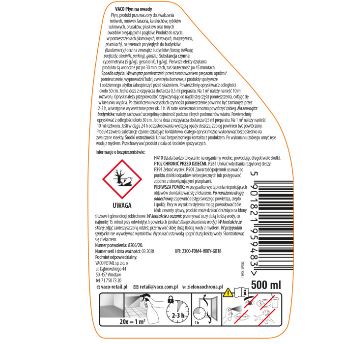 Preparat na Mrówki Wszystkie Rodzaje Ultra Skuteczny Płyn 500ml VACO