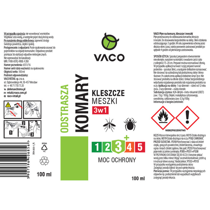 Płyn na komary, kleszcze i meszki 100 ml VACO