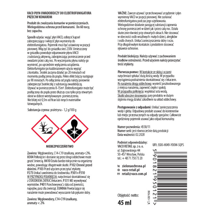 Wkład do elektro płyn na komary 60 nocy 45 ml VACO MAX