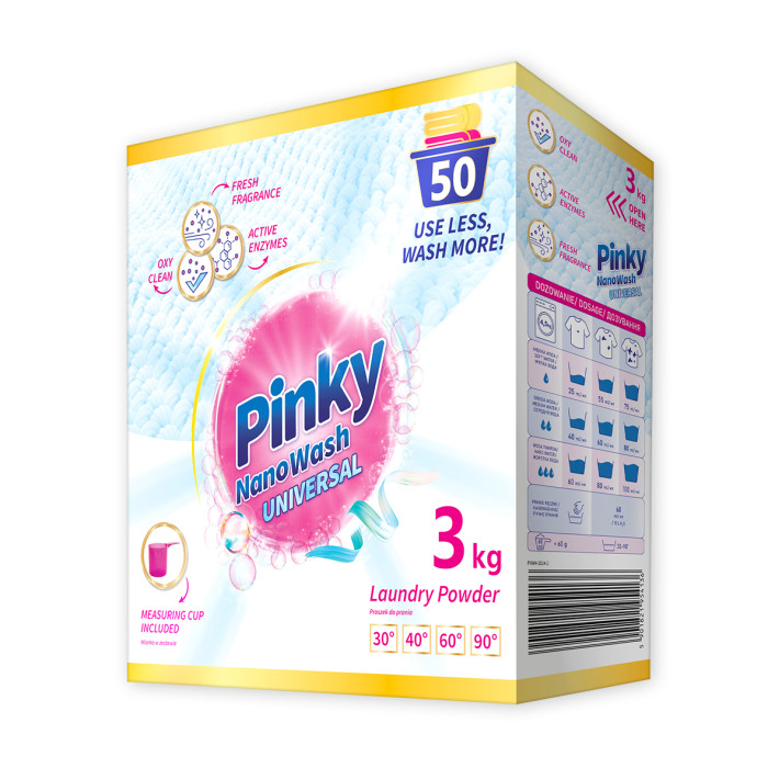 Pinky NanoWash Universal - Proszek do prania białych i jasnych tkanin (50 prań) 3kg