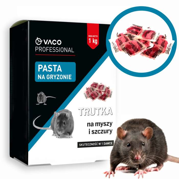 Trutka na myszy i szczury Pasta 1kg Saszetki Bromadiolon Bitrex VACO PRO