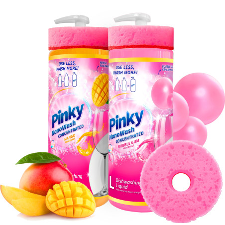 ZESTAW Płyn do Mycia Naczyń Bubble Gum + Mango Koncentrat NanoWash Pinky