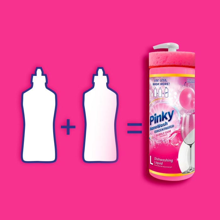 Zestaw Płyn do naczyń Bubble Gum 1L + Żel kolor 2L 66 prań NanoWash PINKY