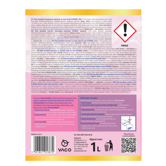 Koncentrat do mycia naczyń Platinum 1L NanoWash PINKY