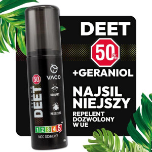 Płyn na kleszcze, komary i meszki DEET 50% + Geraniol 80 ml VACO