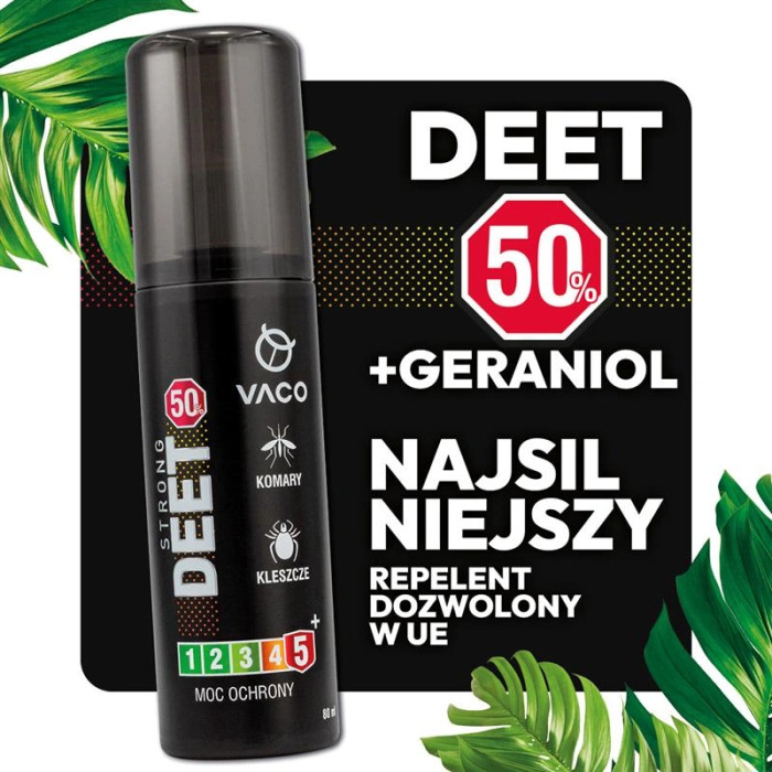 Płyn na kleszcze, komary i meszki DEET 50% + Geraniol 80 ml VACO