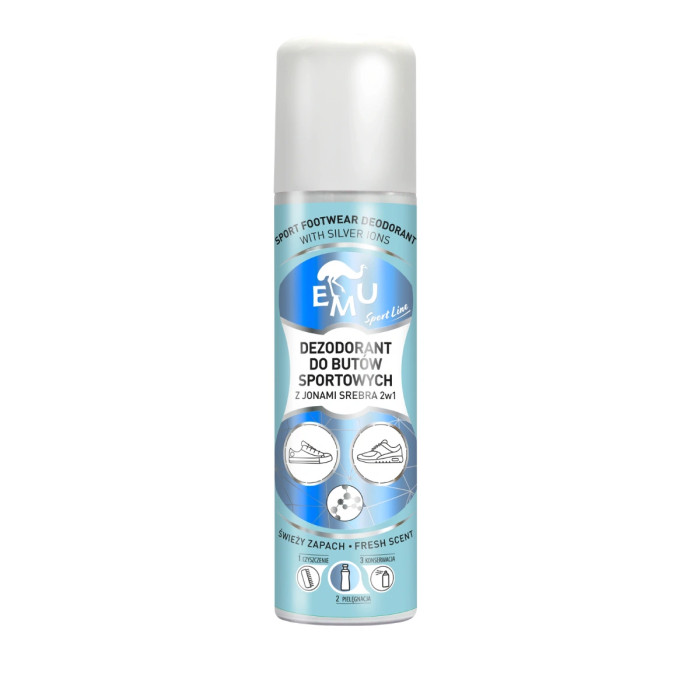 Dezodorant do butów sportowych z jonami srebra 2w1 150 ml EMU Sport Dezodorant do butów sportowych z jonami srebra 2w1 150 ml EMU Sport