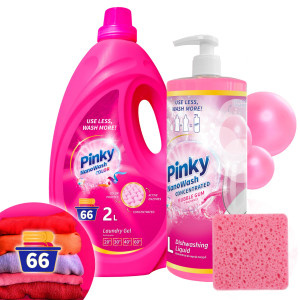 Zestaw Płyn do naczyń Bubble Gum 1L + Żel kolor 2L 66 prań NanoWash PINKY