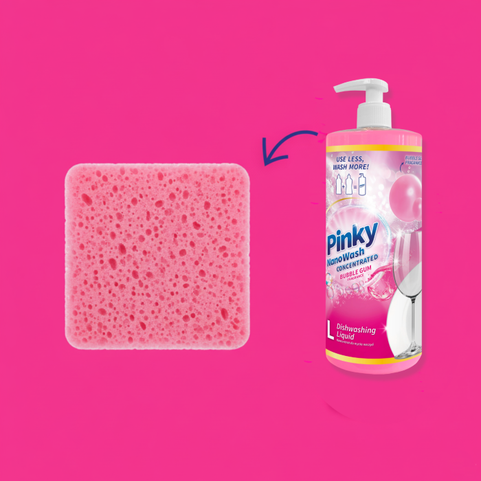 Zestaw Płyn do naczyń Bubble Gum 1L + Żel kolor 2L 66 prań NanoWash PINKY