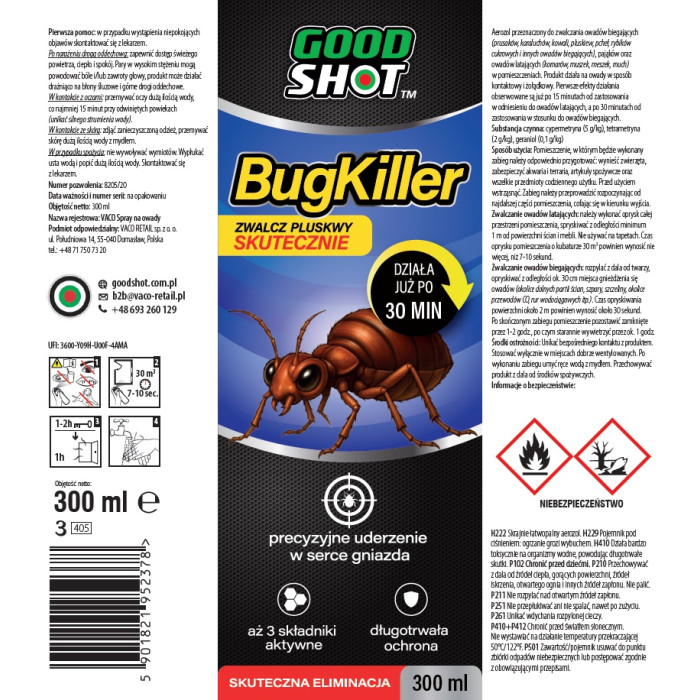 Spray na pluskwy, ultraskuteczny, likwiduje gniazda i larwy GOODSHOT 300 ml