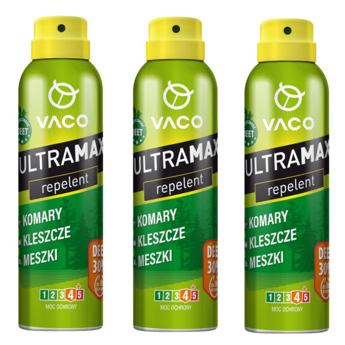 3x Mocny Spray na Komary Kleszcze Deet30 170ml Ultramax VACO 3x Mocny Spray na Komary Kleszcze Deet30 170ml Ultramax VACO