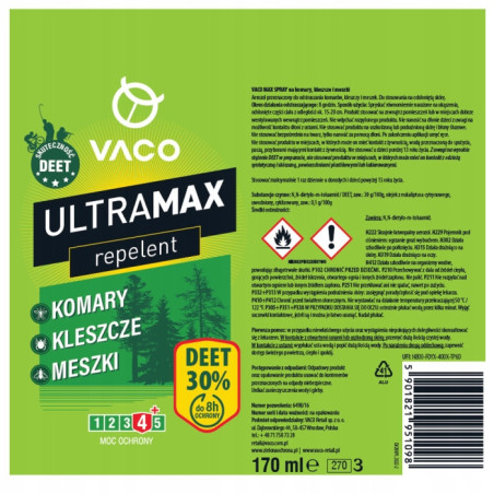 2x Mocny Spray na Komary Kleszcze Deet30 170ml Ultramax VACO