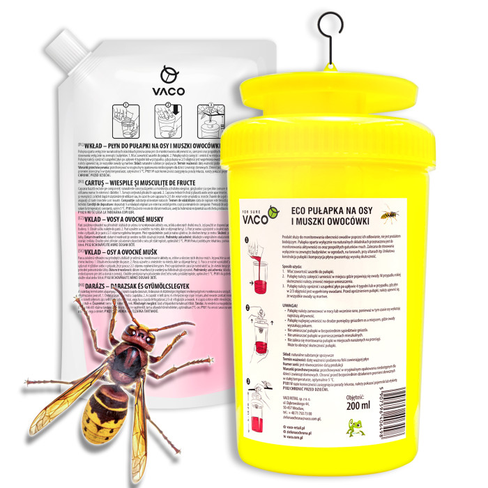 3x Pułapka na osy, muchy i szerszenie + płyn - 200 ml VACO