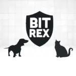 Ikona Bit Rex z sylwetkami psa i kota, oznaczająca zabezpieczenie przed przypadkowym spożyciem przez zwierzęta domowe dzięki substancji Bitrex