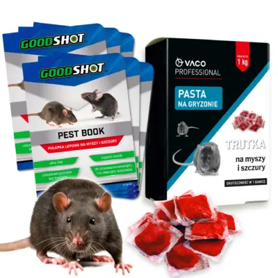 Zestaw VACO Professional trutka na myszy i szczury 1 kg z sześcioma pułapkami lepowymi GOODSHOT Pest Book