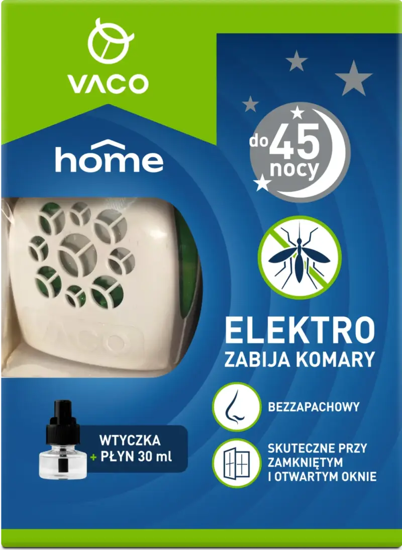 14e6e3c2a43c8f64abe297937f23abd8 VACO HOME elektro na komary z płynem 30 ml 45 nocy
