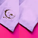 Efekt przed i po: plama na tkaninie usunięta dzięki żelowi Pinky NanoWash Color