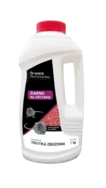 Biała butelka VACO PROFESSIONAL Trutka Zbożowa (ziarno na gryzonie) 1 kg z czerwoną nakrętką