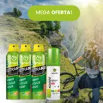 Zestaw trzech sprayów VACO ULTRAMAX DEET 30% i sprayu na komary, pokazany podczas wyjścia w teren