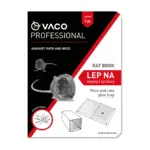 Pojedyncze opakowanie VACO PROFESSIONAL MouseBook – lep na myszy, czarno-biała grafika gryzonia, ikona zapachu wanilii