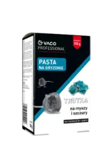 Opakowanie VACO PROFESSIONAL Pasta na gryzonie 150 g z niebieskim akcentem, widoczne niebieskie saszetki trutki i wizerunek szczura