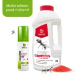Proszek VACO MAX Stop Mrówkom 1 kg i spray VACO na komary, kleszcze i meszki na białym tle